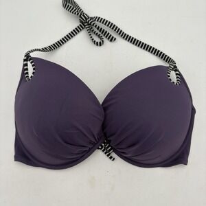 Victoria's Secret Bikini Top 36DD Purple Striped Halter Push‎ Up Excellent